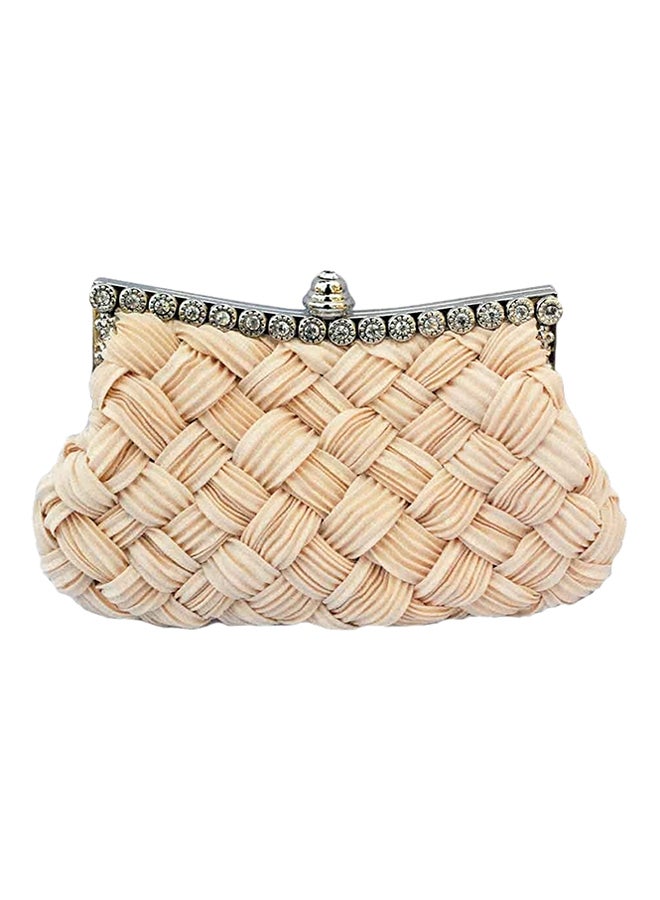 Rhinestone Studded Clutch Beige - Image 1